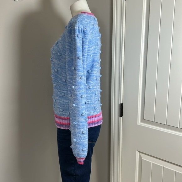 Lilly Pulitzer Verna Sweater Pom Pom Blue Pink Womens Crewneck Sz M - Picture 5 of 14